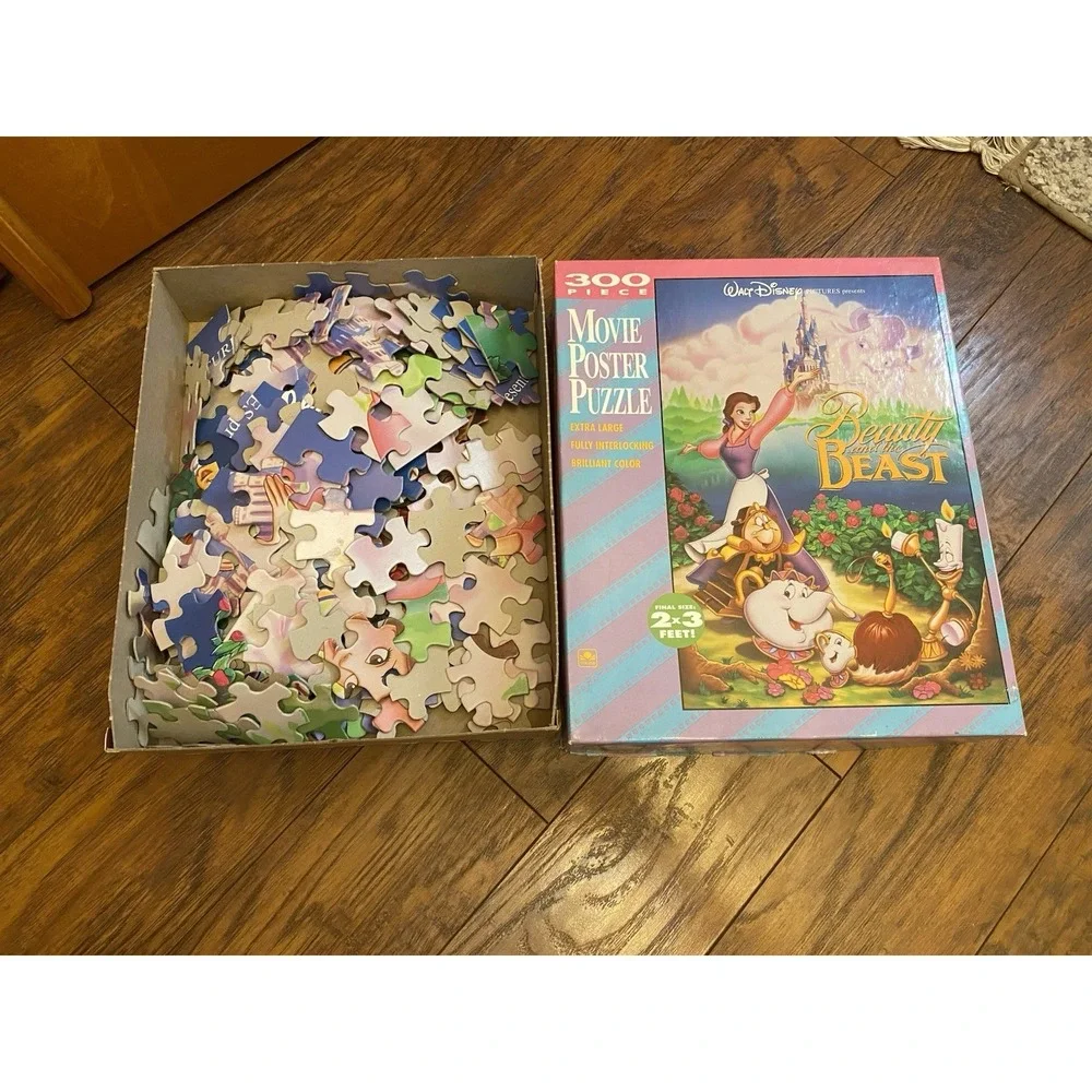 Vtg Walt Disney Beauty and the Beast 300 Piece Movie Poster Puzzle COMPLETE